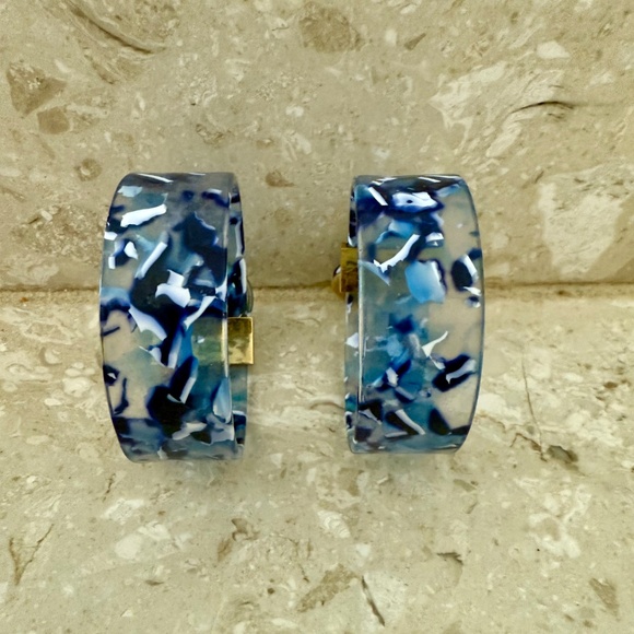 Lele Sedougi Blue/White Acetate Hoops - Picture 2 of 7